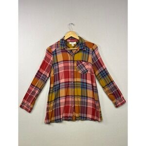 Everyday Boho Motherhood Maternity Womens Small Multicolor Plaid Button Up Shirt